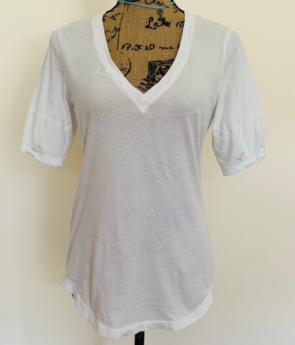 sundays Anthopologie Womens White Cotton V Neck Puff Sleeve Top Size 1 Small